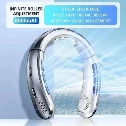 8000mAh Electric Hanging Neck Fan Portable Bladeless Mini Rechargeable Mute LED Digital Display Air Cooler For Outdoor