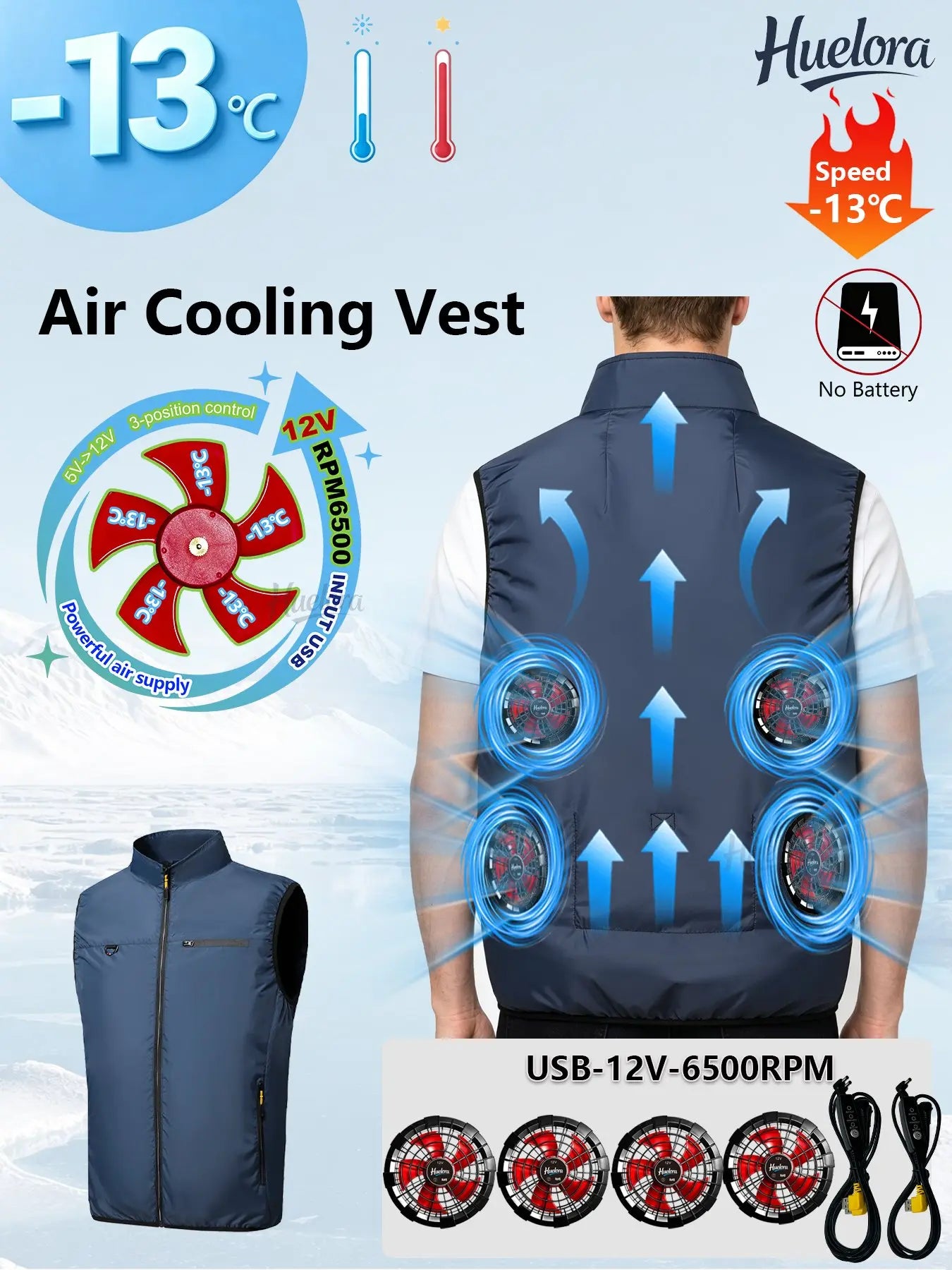 4FAN Solid Color Stand Collar Air Cooling Vest Men Dual Fans USB Summer Work Sleeveless Waistcoat Outdoor Fishing Cooling Jacket