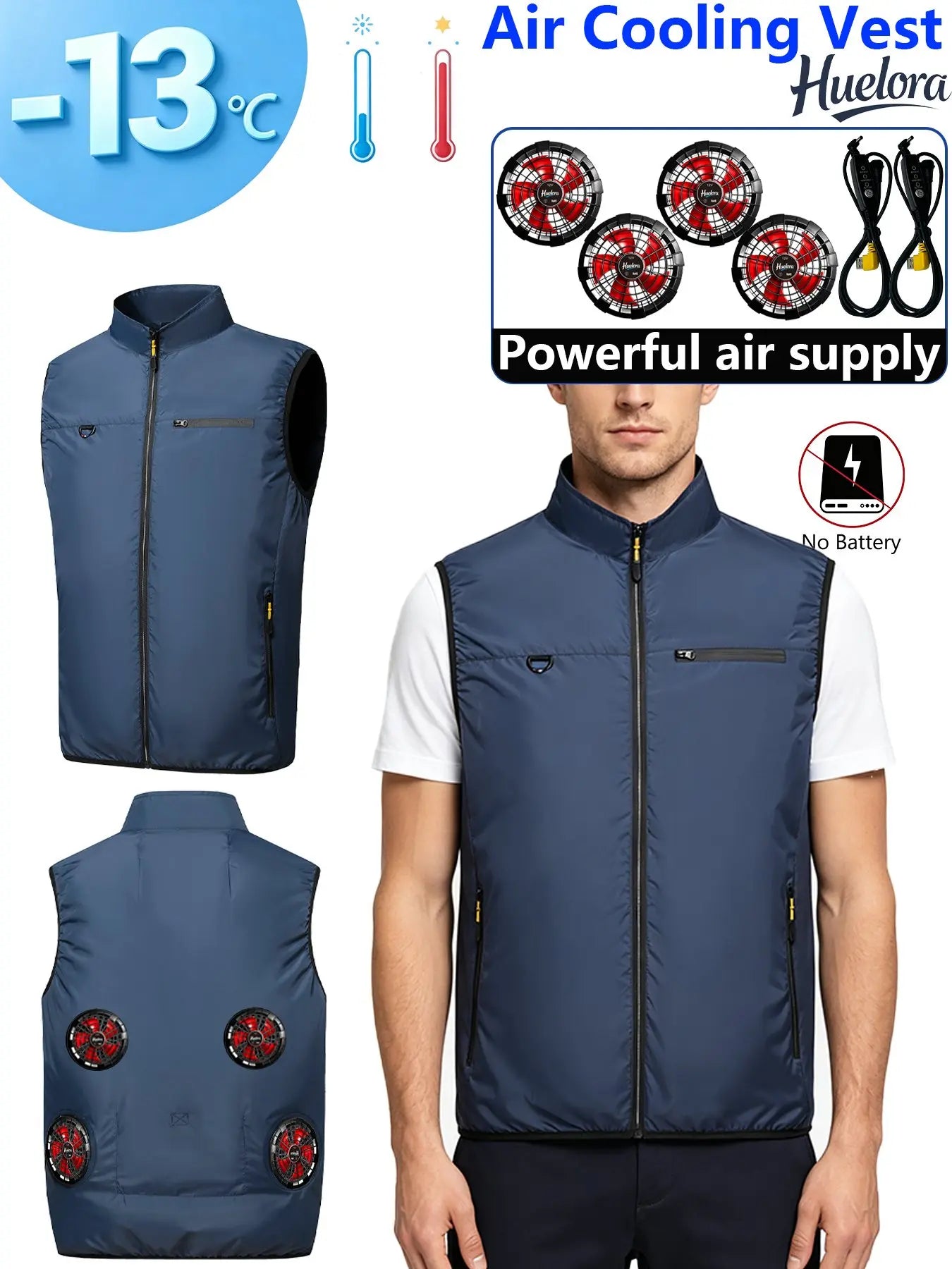 4FAN Solid Color Stand Collar Air Cooling Vest Men Dual Fans USB Summer Work Sleeveless Waistcoat Outdoor Fishing Cooling Jacket