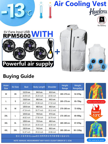 4FAN Solid Color Stand Collar Air Cooling Vest Men Dual Fans USB Summer Work Sleeveless Waistcoat Outdoor Fishing Cooling Jacket