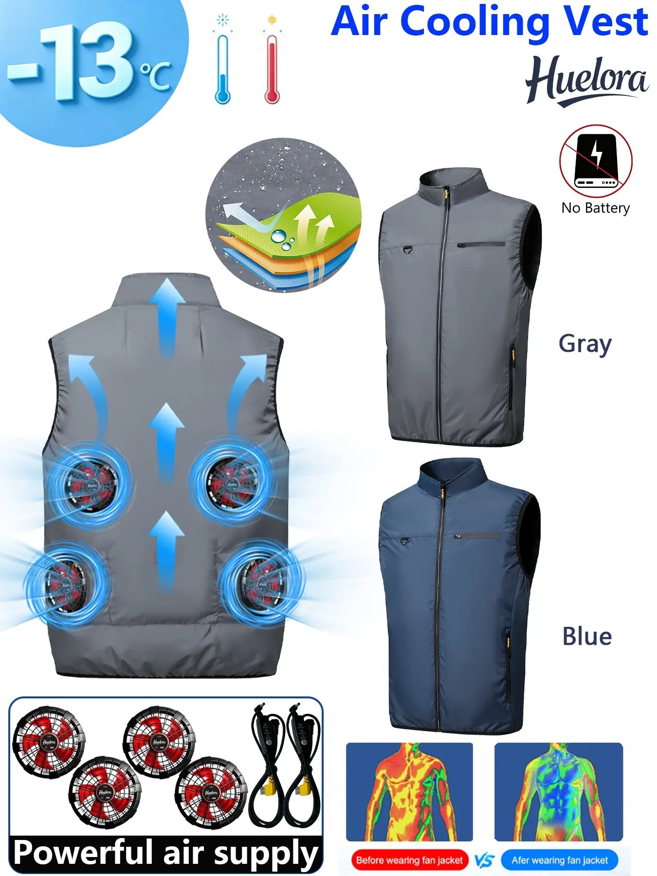 4FAN Solid Color Stand Collar Air Cooling Vest Men Dual Fans USB Summer Work Sleeveless Waistcoat Outdoor Fishing Cooling Jacket